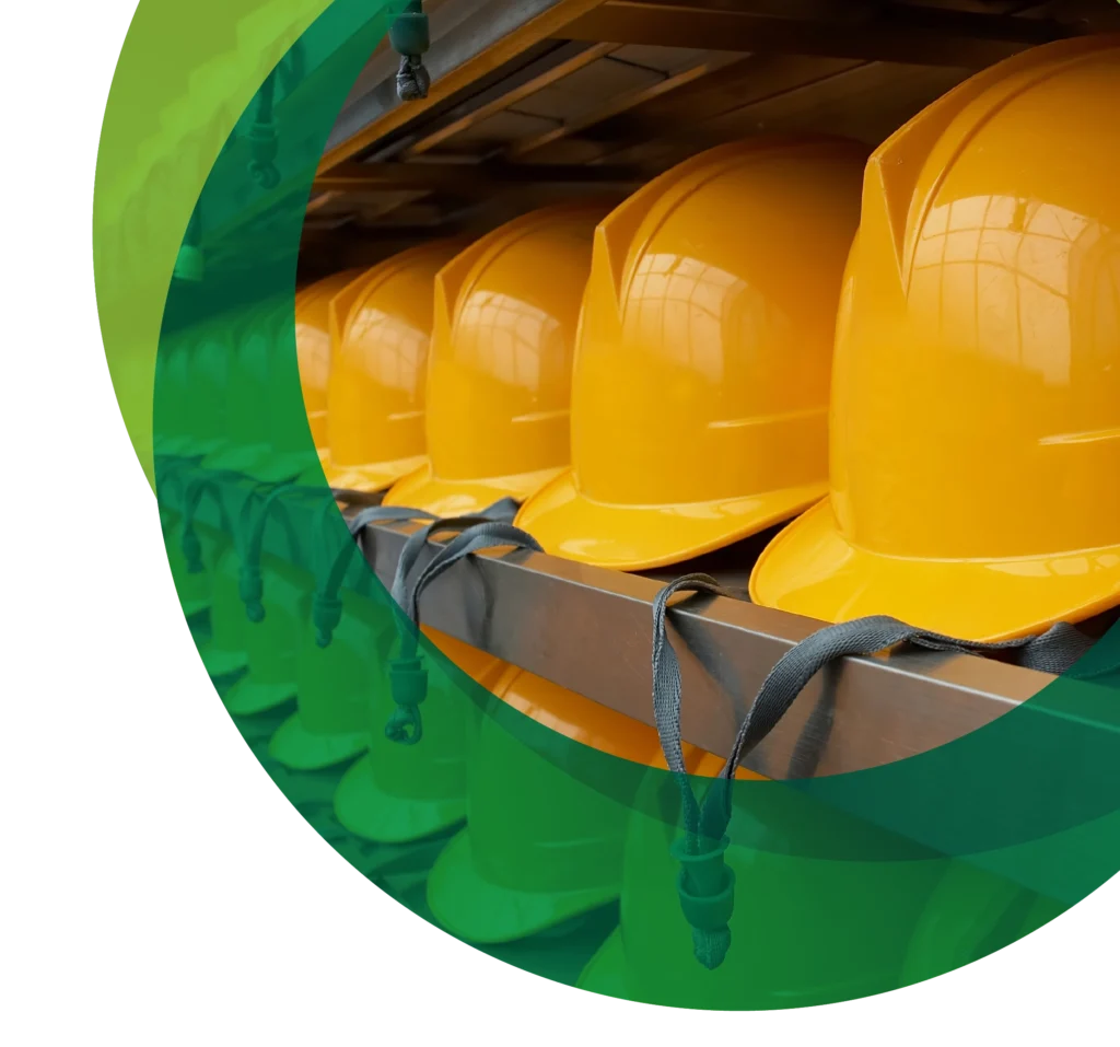 shelf of helmets PPE Risk Management